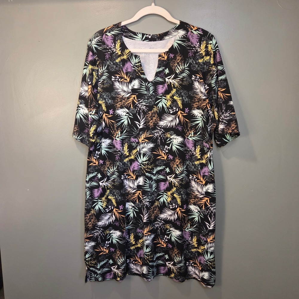 Hang Ten Women's UPF 50+ 3/4 Sleeve Dress w Pockets Size XXL Tropical Print